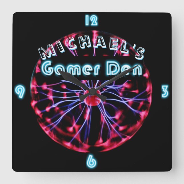 Reloj Cuadrado Personalizado Neon Clock Gamer DEN Plasma Ball Gam (Anverso)