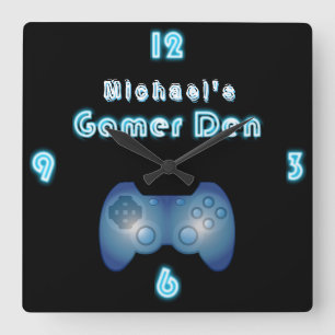 Reloj Cuadrado Personalizado Neon Clock Gamers Den ManCave Boys R