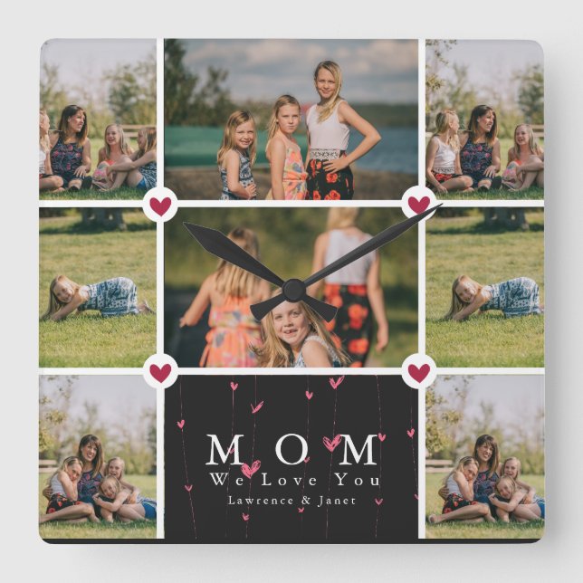 Reloj Cuadrado Personalizado Personalizado Love You Mom 8 Photo c (Anverso)