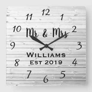Reloj Cuadrado Personalizado Rústico Personalizado de Madera Gris