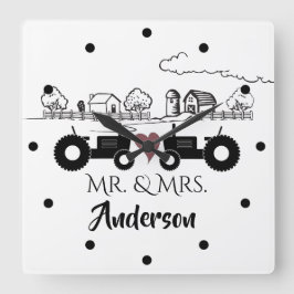 Reloj Cuadrado Personalizado Sr. y Sra. Tractor Couple Farm LOVE