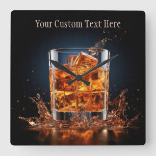 Reloj Cuadrado Personalizado Texto Whiskey Sobre Las Rocas