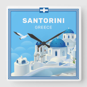 Reloj Cuadrado Personalizado Textos Santorini Grecia