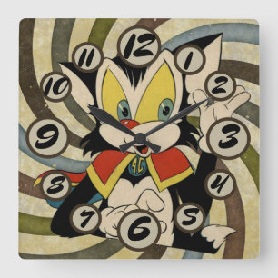 Reloj Cuadrado Personalizado vintage gato viejo espiral retro per