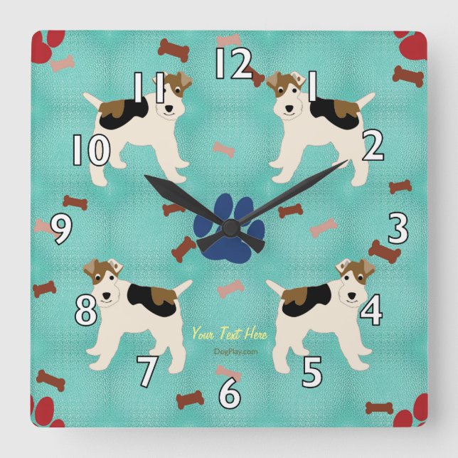 Reloj Cuadrado Personalizado Wire Fox Terrier (Anverso)