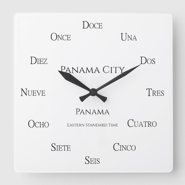 Reloj Cuadrado Personalizados de números españoles y zona horaria (Anverso)