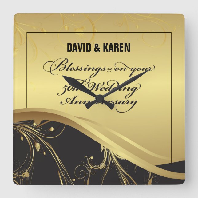 Reloj Cuadrado Personalizar, 50 aniversario Boda Religioso (Anverso)