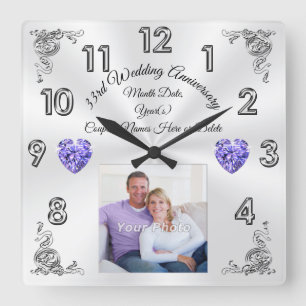 Reloj Cuadrado Personalizar ideas de regalo de 33 años de Boda