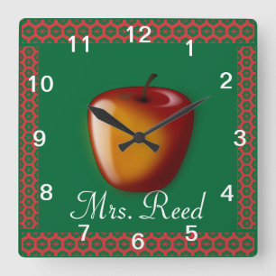 Reloj Cuadrado Personalizar Patrón Nombre Arte Manzana Profesor C