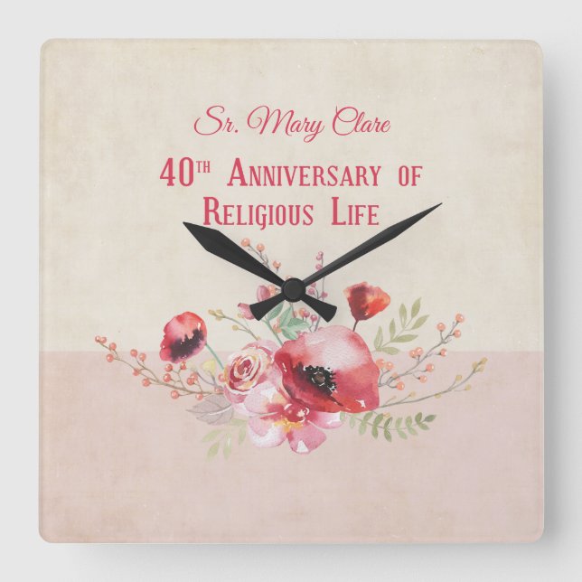 Reloj Cuadrado Personalize, 40th Anniversary Nun, Pink and (Anverso)
