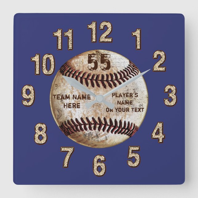 Reloj Cuadrado Personalized Baseball Clock, YOUR TEXT and COLORS (Anverso)