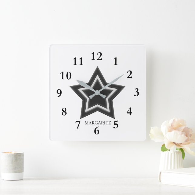 Reloj Cuadrado Personalized Black & White Star (Hogar)