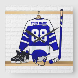 Reloj Cuadrado Personalized Blue and White Ice Hockey Jersey