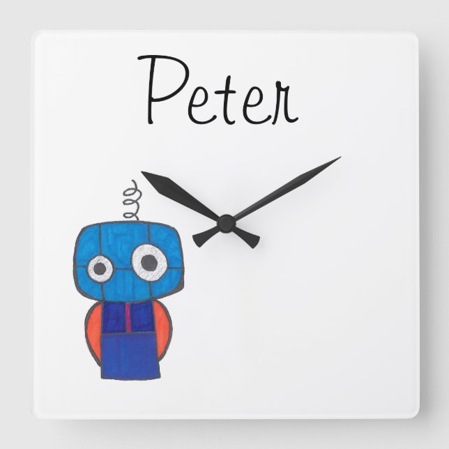 Reloj Cuadrado Personalized Clock for Kids - Robot Theme (Anverso)