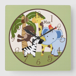 Reloj Cuadrado Personalized Jungle Pals Animals Nursery Clock