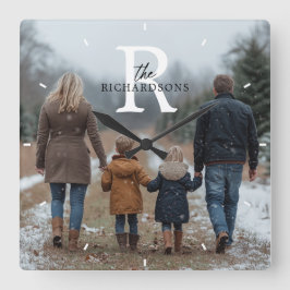 Reloj Cuadrado Personalized Minimalist Monogram Name Family Photo