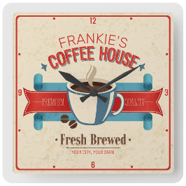 Reloj Cuadrado Personalized NAME Fresh Brew Coffee House Shop