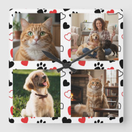 Reloj Cuadrado Personalized Pet Photo Collage Square Wall Clock 