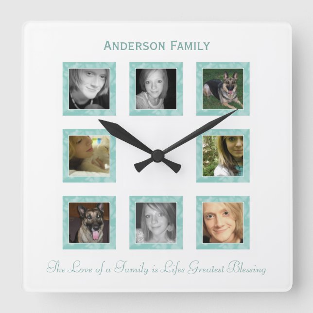 Reloj Cuadrado Personalized Photo Collage Wall Clock: Green (Anverso)