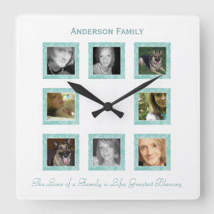 Reloj Cuadrado Personalized Photo Collage Wall Clock: Green