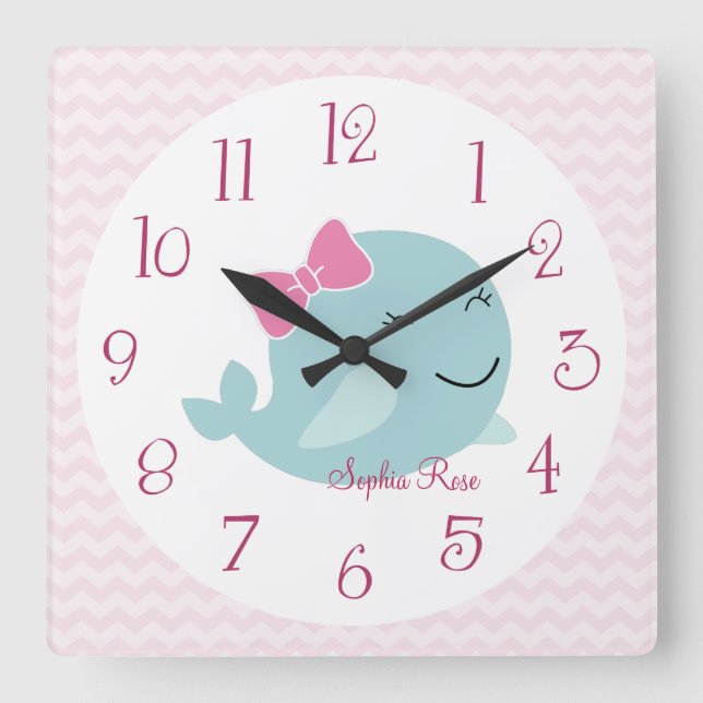 Reloj Cuadrado Personalized Sea Sweeties Whale Nursery Clock (Anverso)