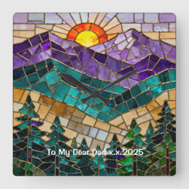 Reloj Cuadrado Personalized Stained Glass Mountain Wall Clock