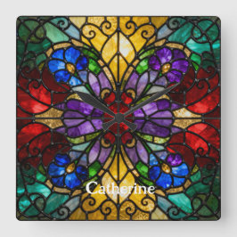 Reloj Cuadrado Personalized Stained Glass Wall Clock
