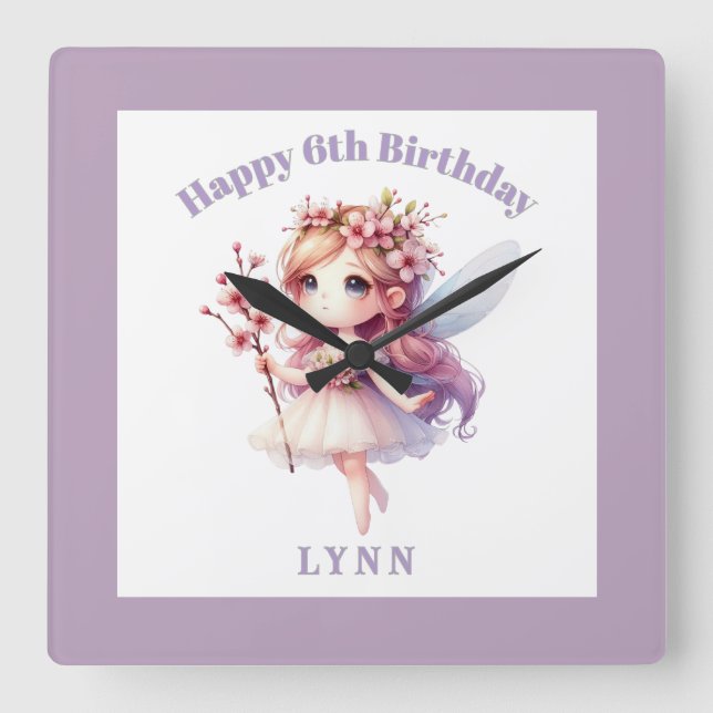 Reloj Cuadrado Personalized Whimsical Floral Fairy  (Anverso)