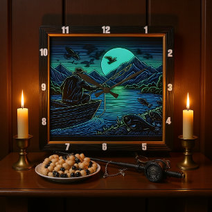 Reloj Cuadrado Pesca nocturna