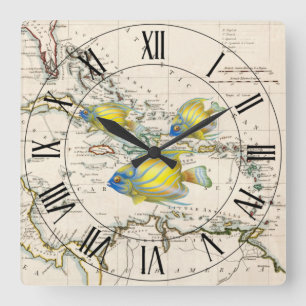 Reloj Cuadrado Pescado amarillo y azul ~ Indias occidentales ~ Ma