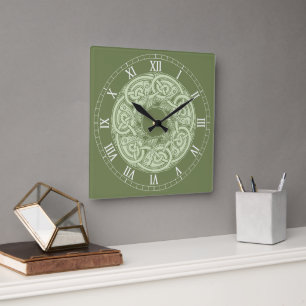 Reloj Cuadrado Pescado celta de Knotwork en verde