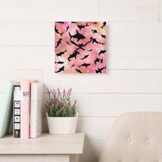 Reloj Cuadrado Pescado de tiburón moderno jaws ballena bajo la ga (Sala de lectura)