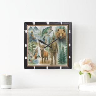 Reloj Cuadrado Pescador de Wildlife Hunter al aire libre