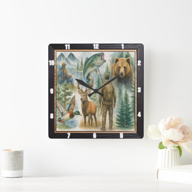 Reloj Cuadrado Pescador de Wildlife Hunter al aire libre (Hogar)