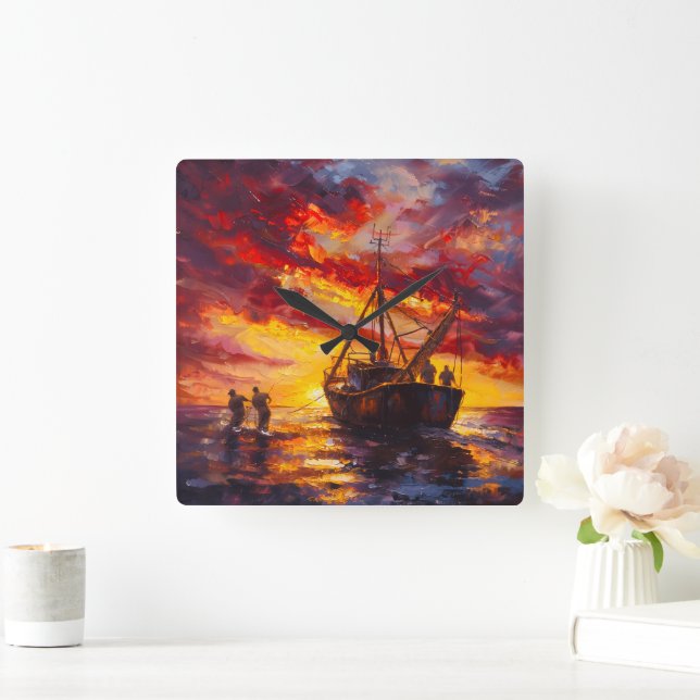 Reloj Cuadrado Pescadores En Tormenta Desconcertante (Hogar)