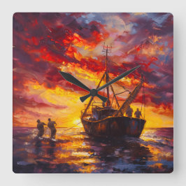 Reloj Cuadrado Pescadores En Tormenta Desconcertante