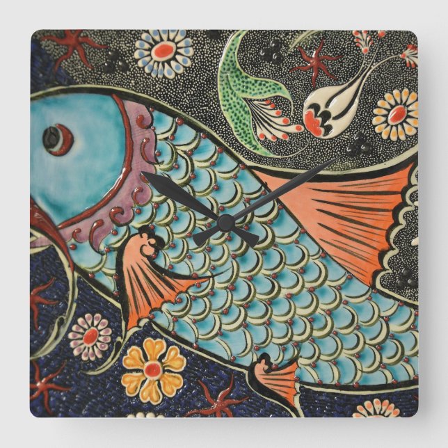 Reloj Cuadrado Pescados costeros de Koi del mosaico delicado del (Anverso)