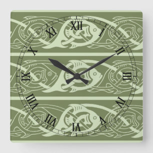 Reloj Cuadrado Pescados de Knotwork del Celtic en verde