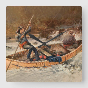 Reloj Cuadrado “Pescando truchas” Arte occidental de Frank Feller