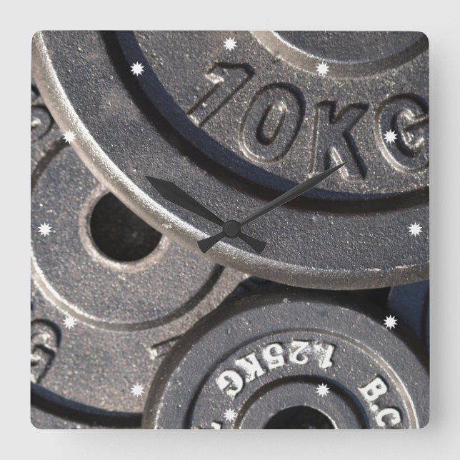 Reloj Cuadrado Pesos de gimnasia (Anverso)