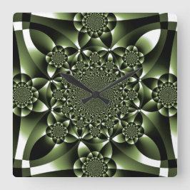 Reloj Cuadrado Pétalos de hojas de bosque verde blanco