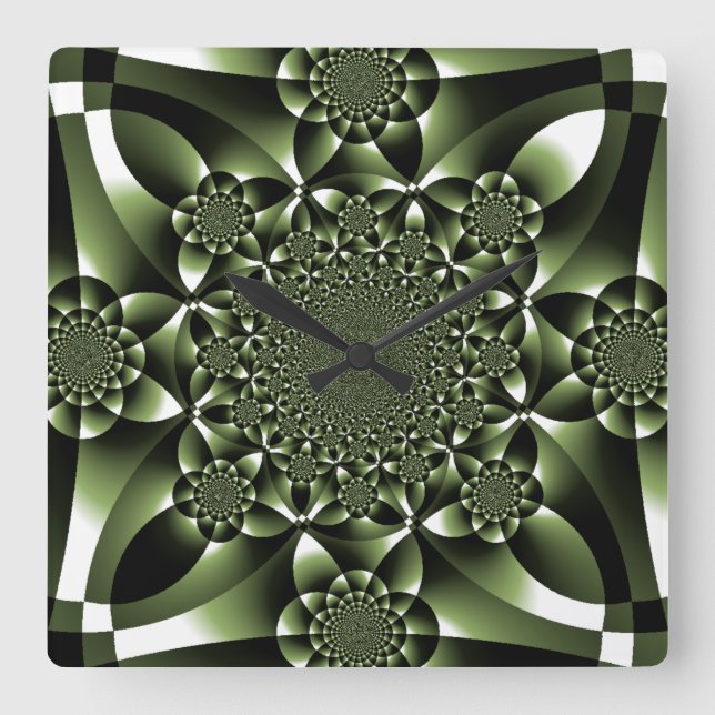 Reloj Cuadrado Pétalos de hojas de bosque verde blanco (Anverso)