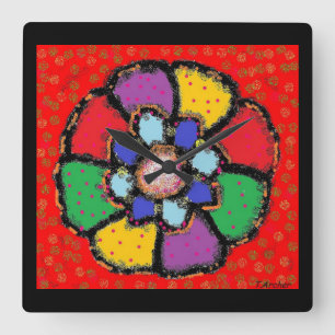 Reloj Cuadrado Pétalos rojos de arte diseño de flores abstractas 