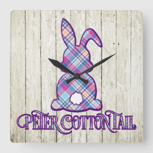 Reloj Cuadrado Peter Cottontail Purple Plaid Easter Bunny