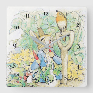 Reloj Cuadrado "Peter Rabbit se come una zanja" por Beatrix Potte
