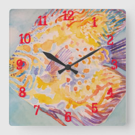 Reloj Cuadrado Pez Colorido Acuarela Niños Guardería