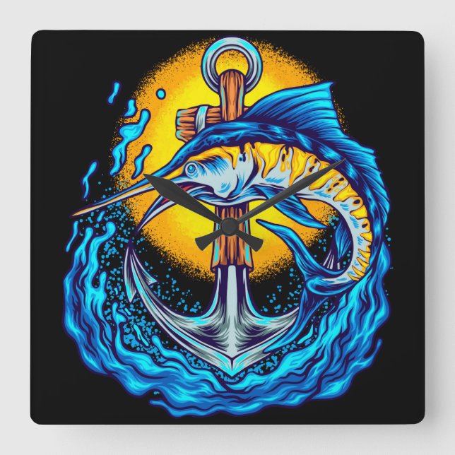 Reloj Cuadrado Pez Marlin con Ancla (Anverso)