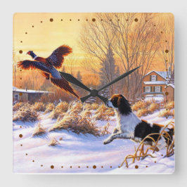 Reloj Cuadrado Pheasant Animado A Tomar Vuelo
