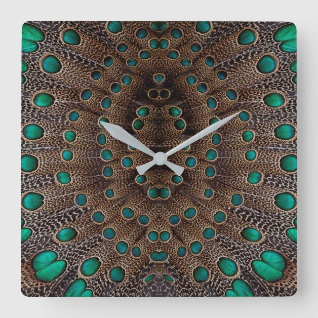Reloj Cuadrado Pheasant Feather Fractal Design (Anverso)
