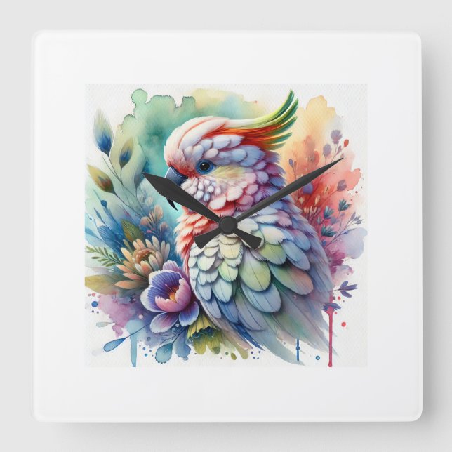 Reloj Cuadrado Philippine Cockatoo 221024AREF141 - Watercolor (Anverso)